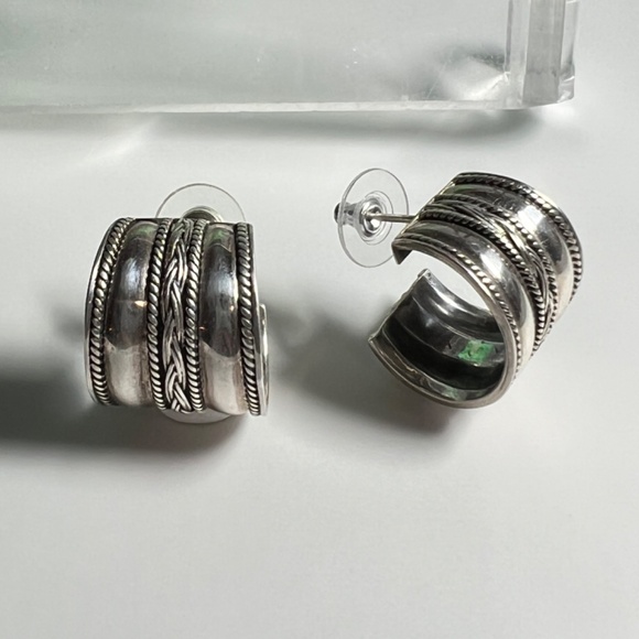 Vintage sterling silver hoop earrings - Chapal-Zenray -Braided Rope Design - Picture 4 of 11